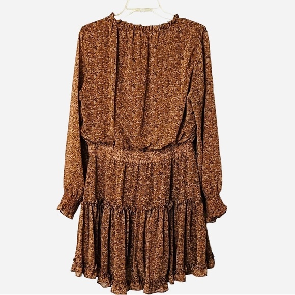 REVEROF Smocked Waist Ruffled Tie Neck Long Sleeve Boho Coquette Mini Dress L - Picture 9 of 16